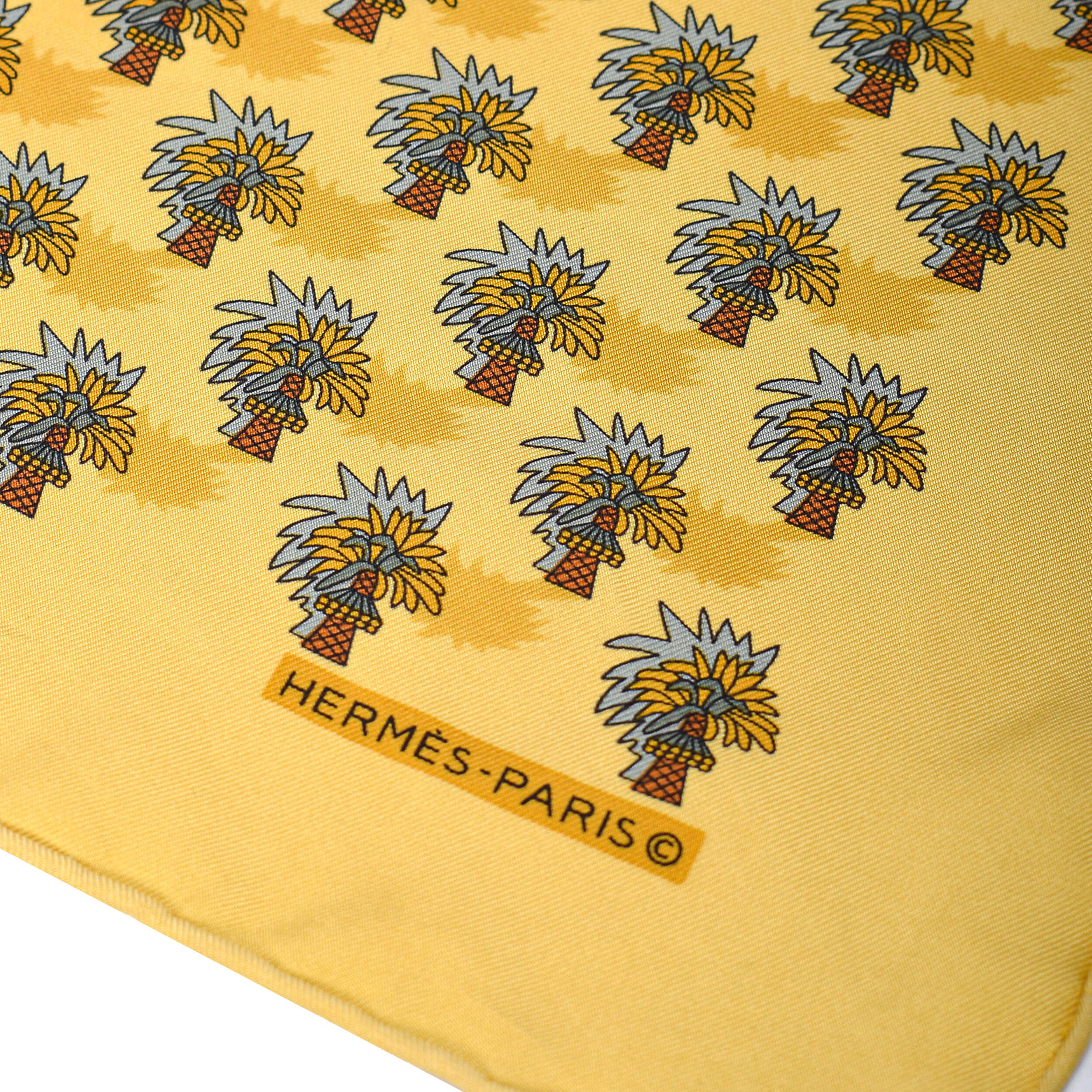 Hermes - Yellow Palmiye Print Silk Scarf 40x40